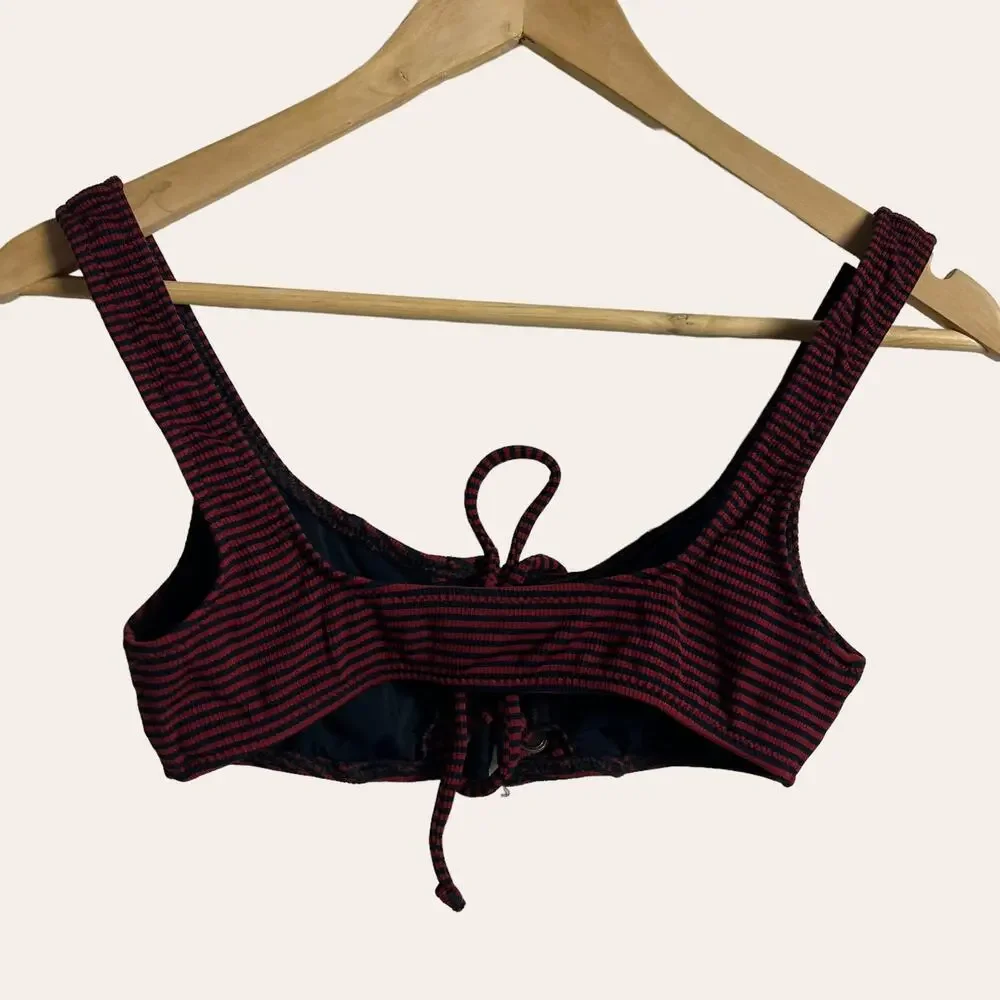 Staud x Solid and Striped Black Red Striped Lace Up Bikini Swimsuit Top S